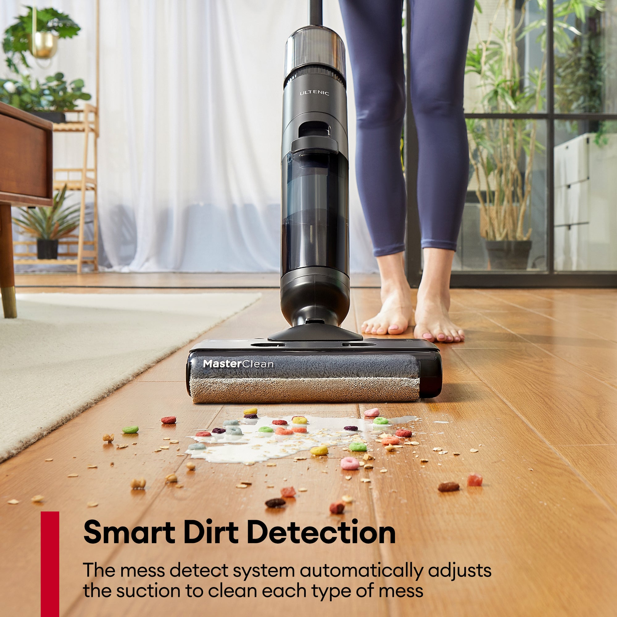 Ultenic AC1 Elite wet dry floor cleaner absorbing liquid spills on floor