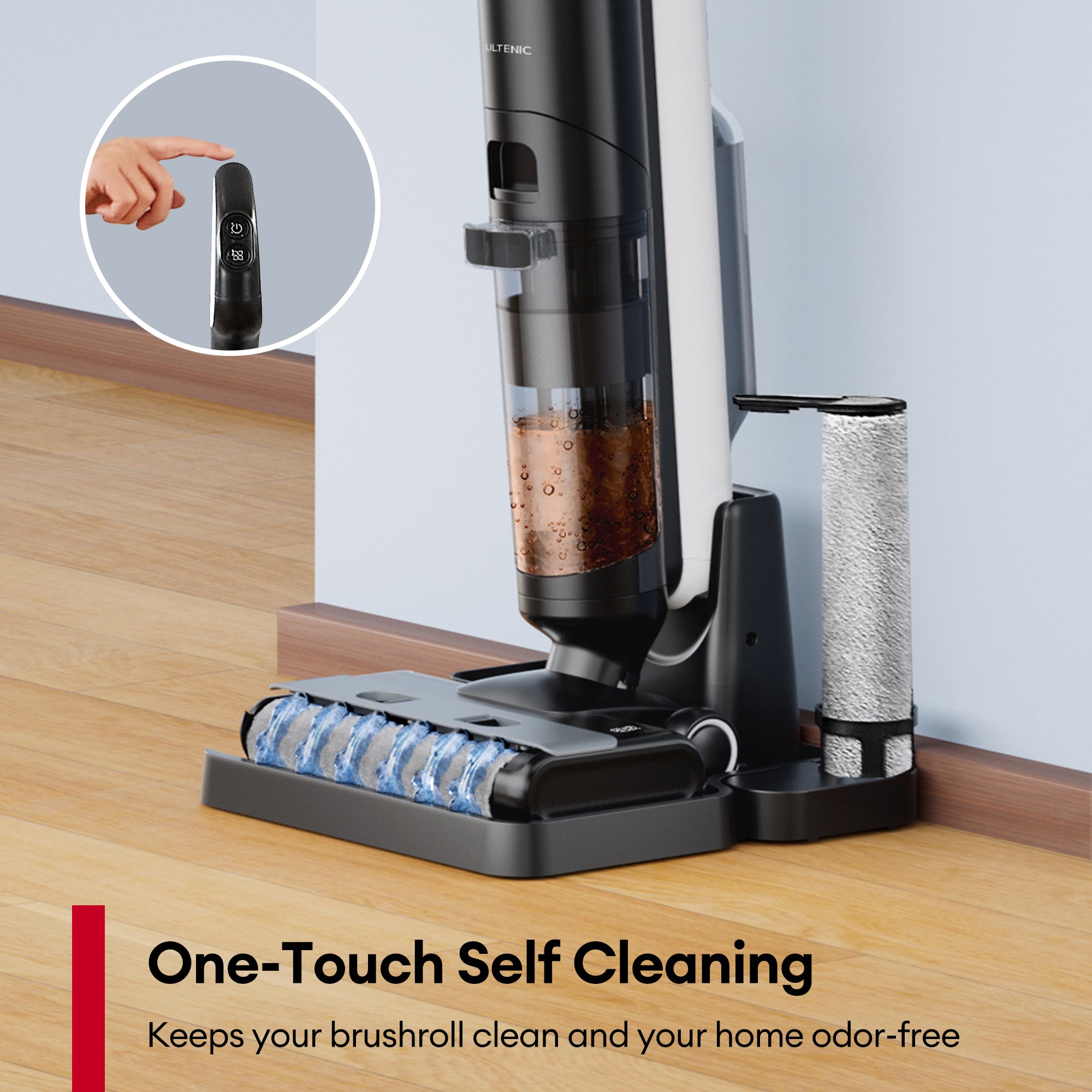 Close-up of Ultenic AC1 Elite self-cleaning roller brush system
