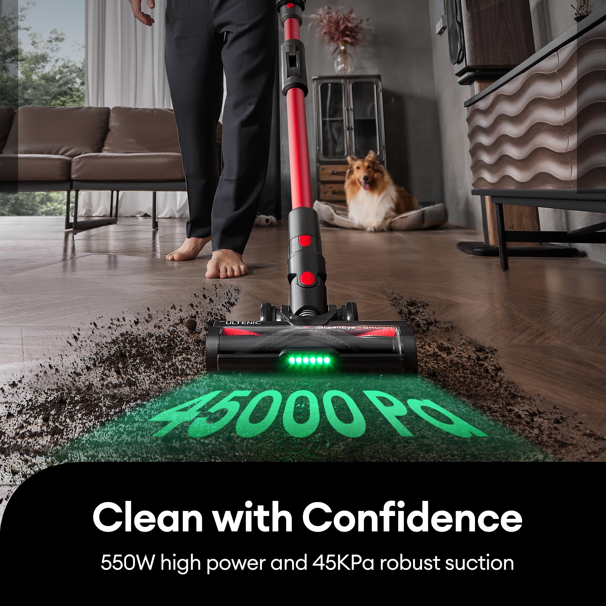 Close-up of the Ultenic U16 Flex tangle-free floor brush design