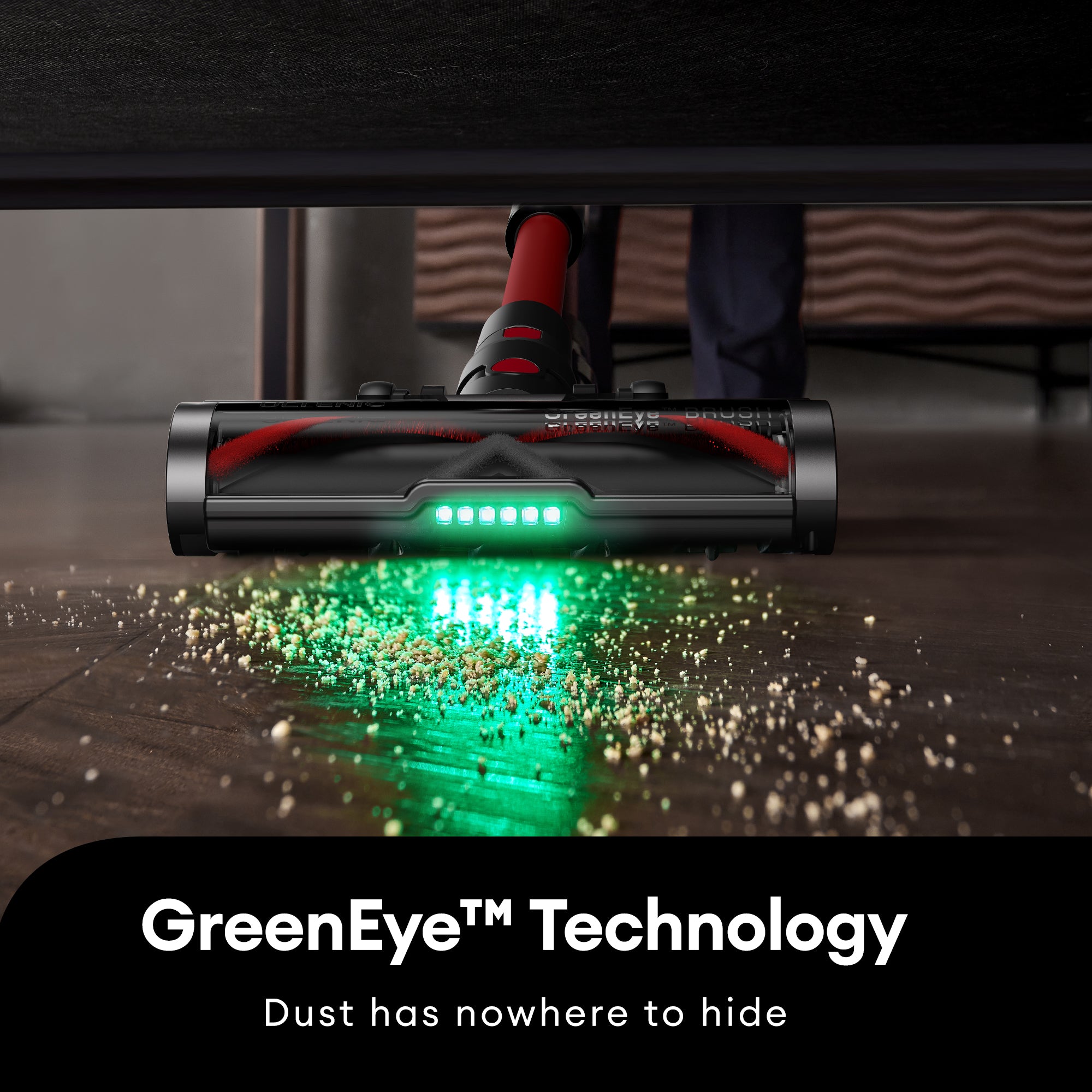 Ultenic U16 Flex GreenEye Technology LED headlights illuminating hidden dust