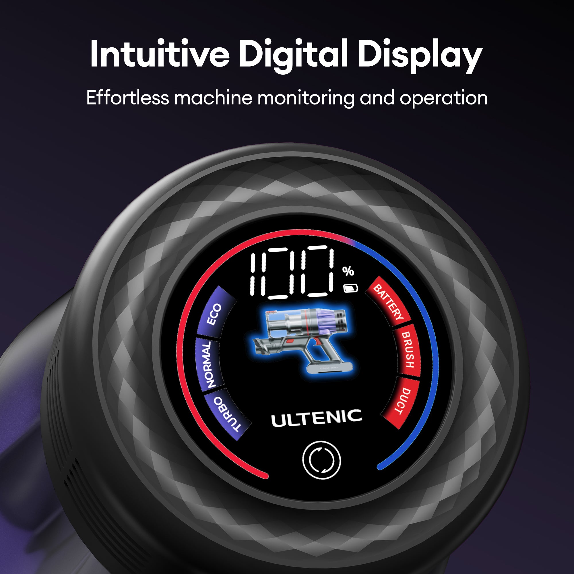 Ultenic U16 Flex intuitive display screen showing battery life and power mode